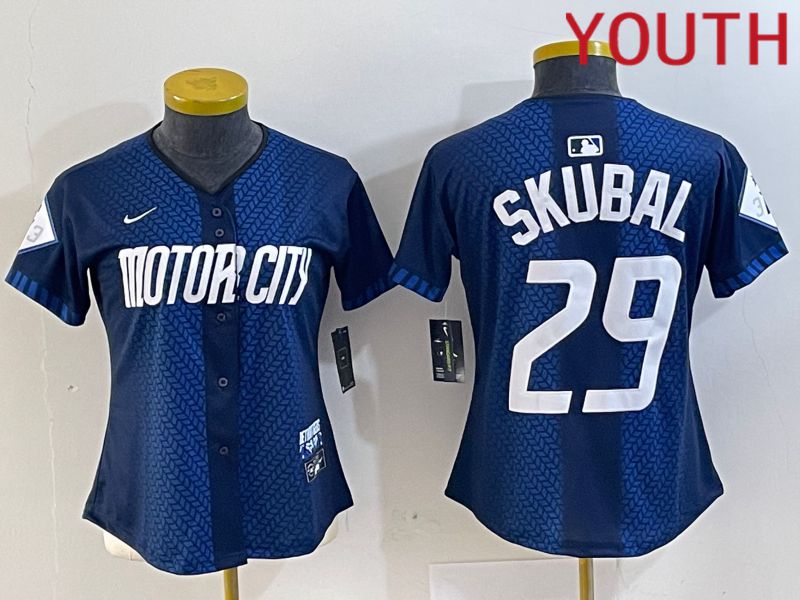 Youth Detroit Tigers #29 Skubal Blue City Edition Nike 2024 MLB Jersey style 1->youth mlb jersey->Youth Jersey